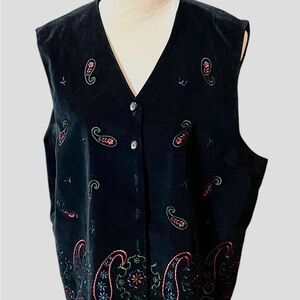 Talbots Black Embroidered Vest Pit to pit is 24”